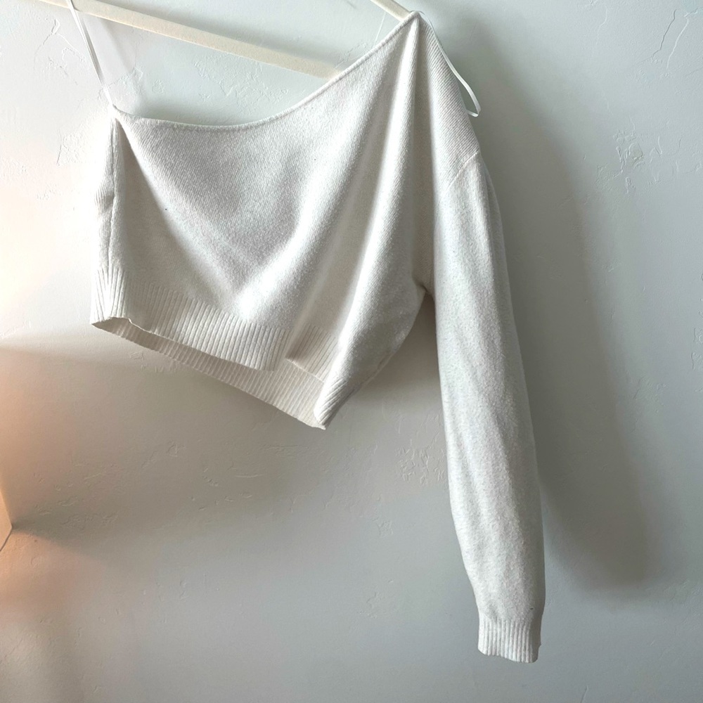 One shoulder white sweater